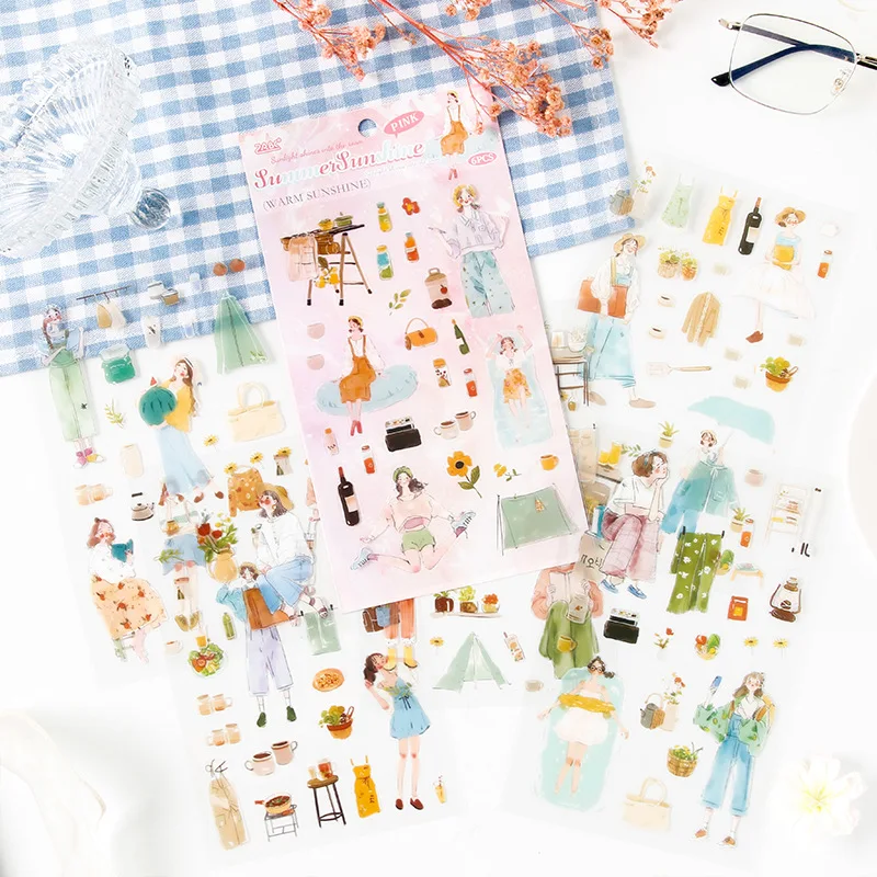 6pcs/1lot Kawaii Scrapbook Stickers Live up to time Junk Journal Gold Planner Stationery Sticker Planner Decorative