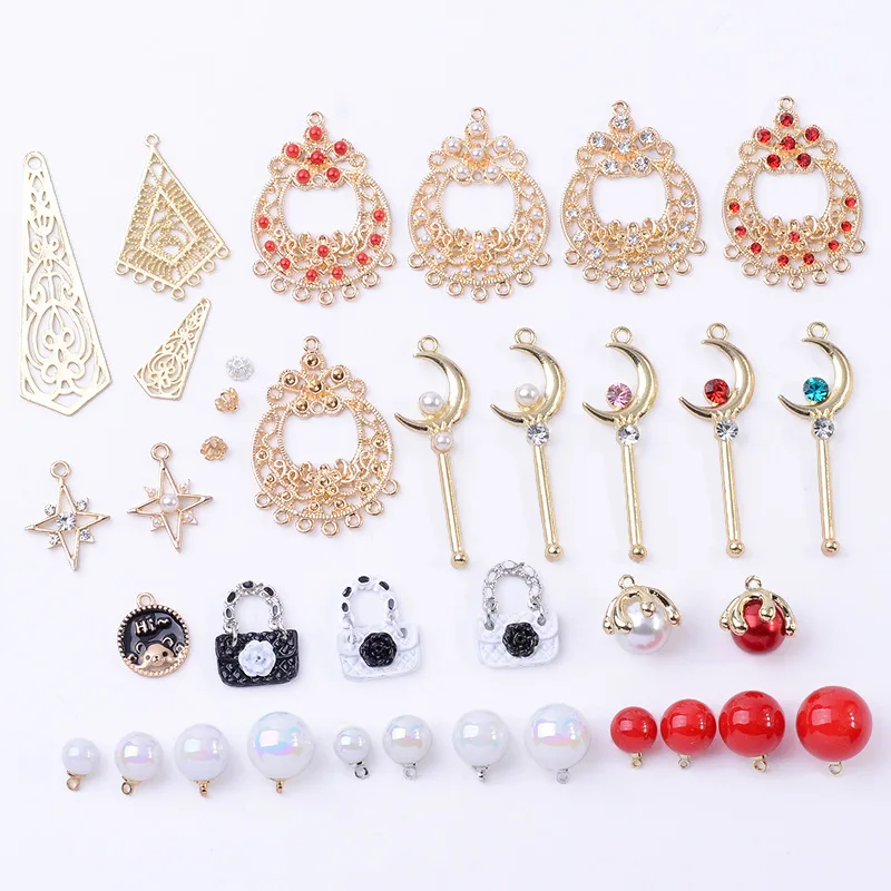 DIY Mermaid Ji Mabei Big Red Pearl Earrings Pendant Sweater Chain Moon Scepter Alloy Pendant Spot Wholesale