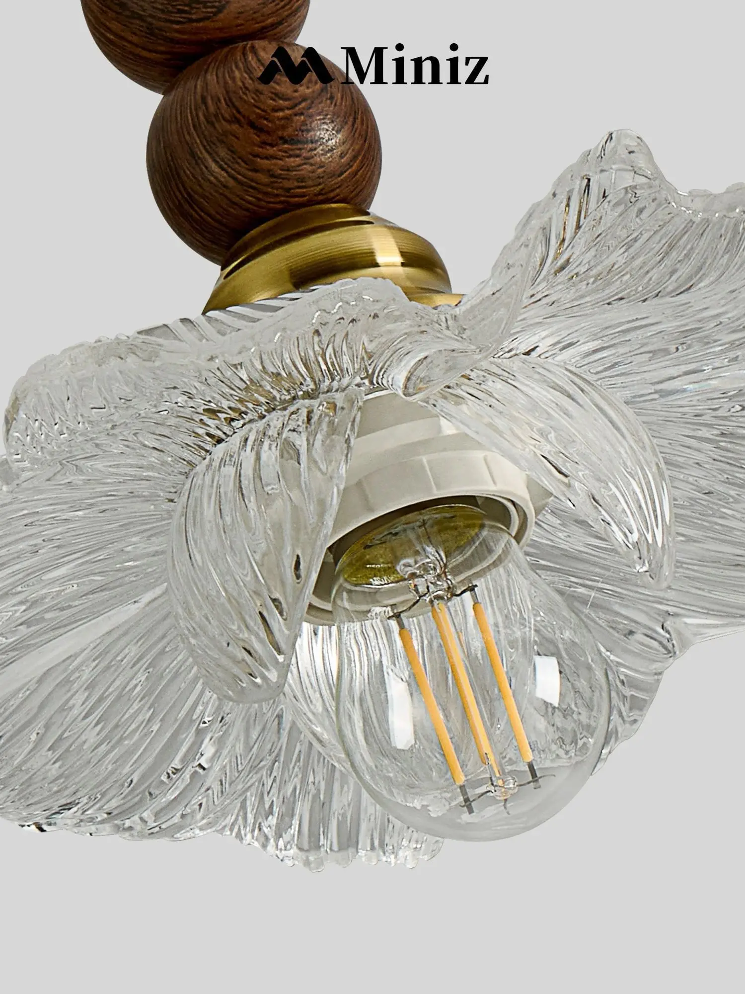 French retro petal bedroom headboard pendant light antique eye protection light walnut wood grain entrance hanging line light