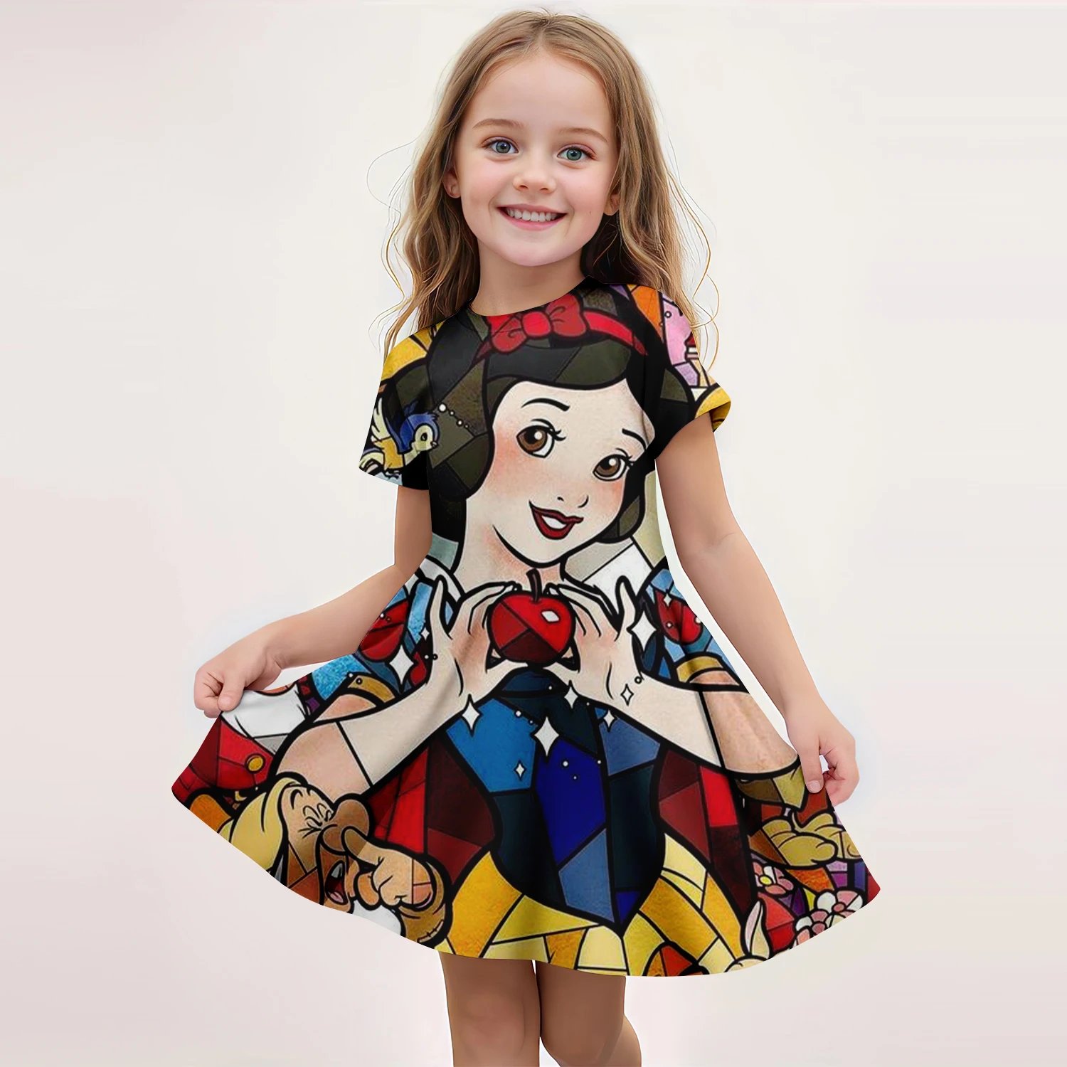 MINISO Snow White Summer Girl Dress Cute 3D Printed Disney Girl Dress Fashion Trendy Children's Clothing Party Performance Dress