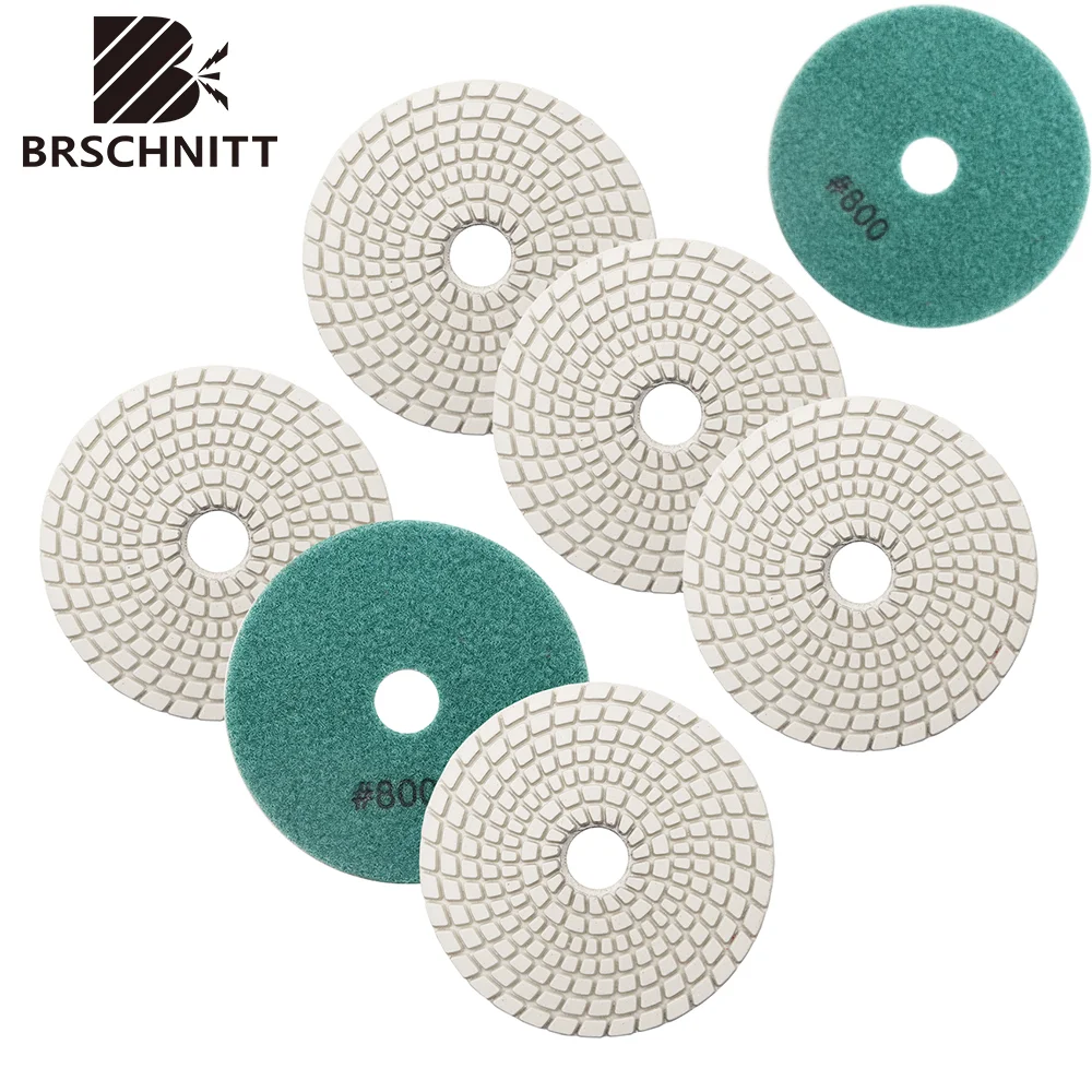 

BRSCHNITT 7pcs 4inch Wet Diamond Polishing Pad for Granite Stone Marble Sanding Grinder Plastic Backing Holder Sanding Disc