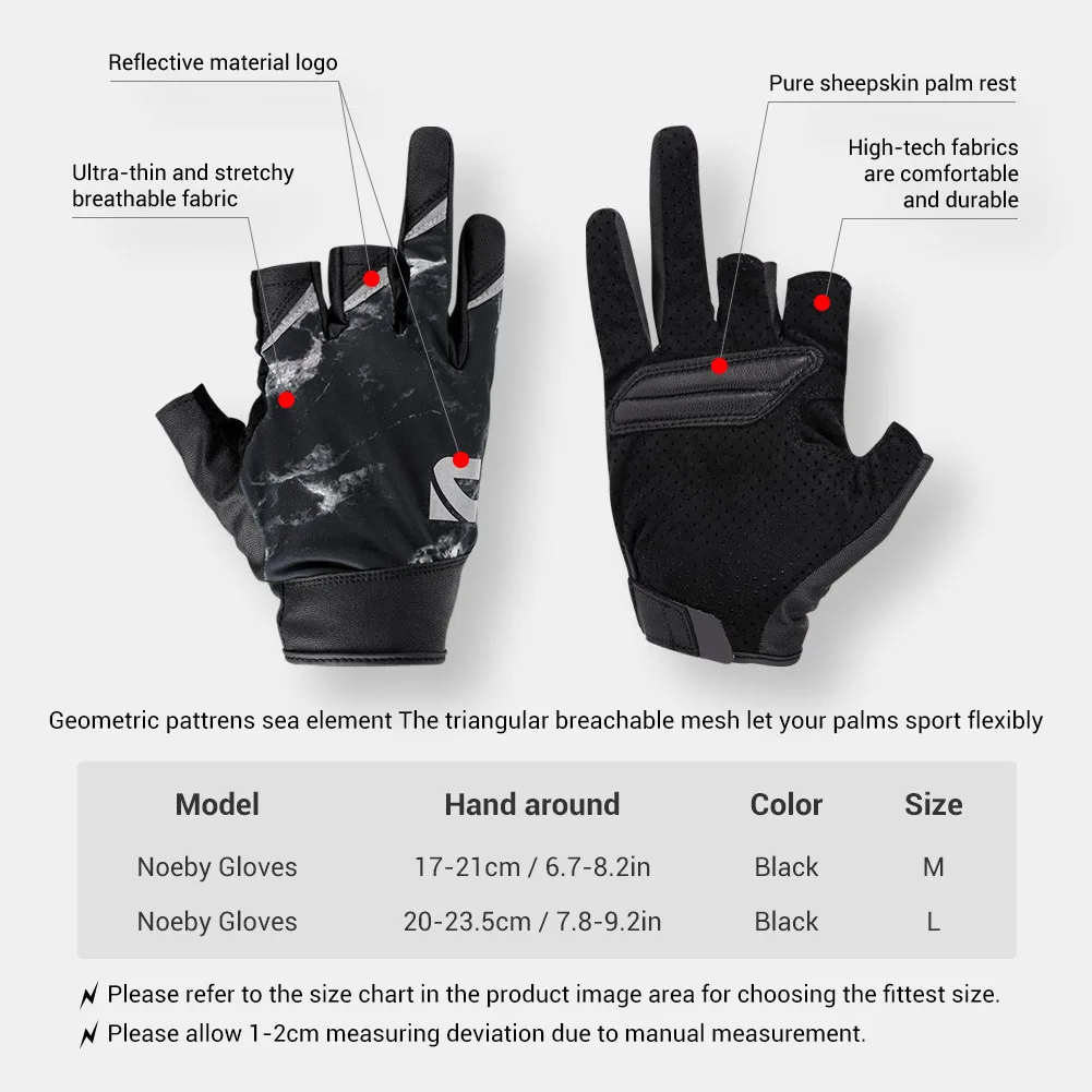 NOEBY Fishing Gloves 1 Pair 3 Finger Cut M L Outdoor Breathable Gloves High Elastic Material Fishing Tackle Equipment