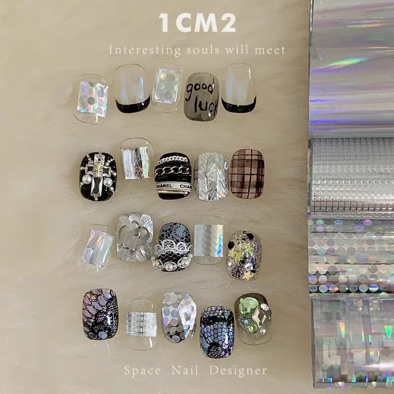 1 rotolo di lamina per unghie in scala di pesce, carta per trasferimento, adesivi per nail art, decalcomanie per manicure a strisce, decorazione per unghie laser trasparente