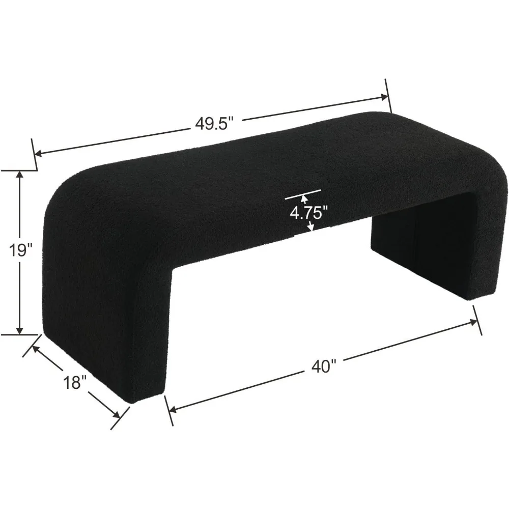 مقعد أسود مقاس 49.5 بوصة من الفرو الصناعي مريح منجد من قماش تيدي نهاية السرير العثماني لغرفة النوم ومدخل غرفة المعيشة، Bla