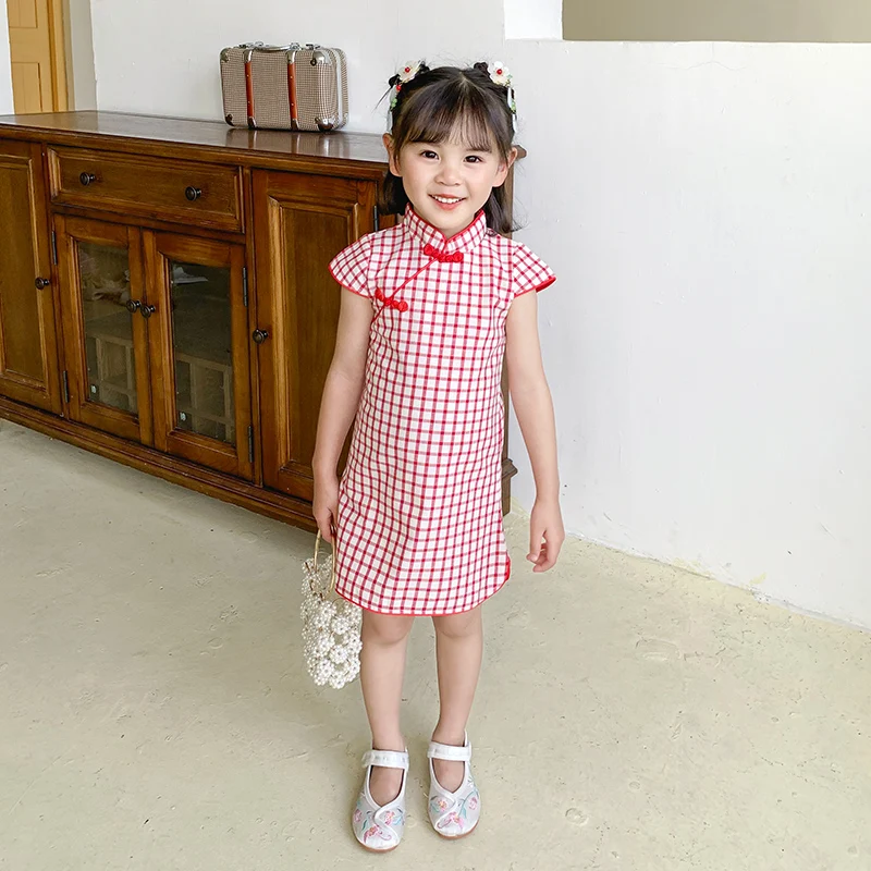 Two pieces Girls\' dress summer dress new Chinese style cheongsam floral foreign style princess dress summer  Chinoiserie 2-9Y