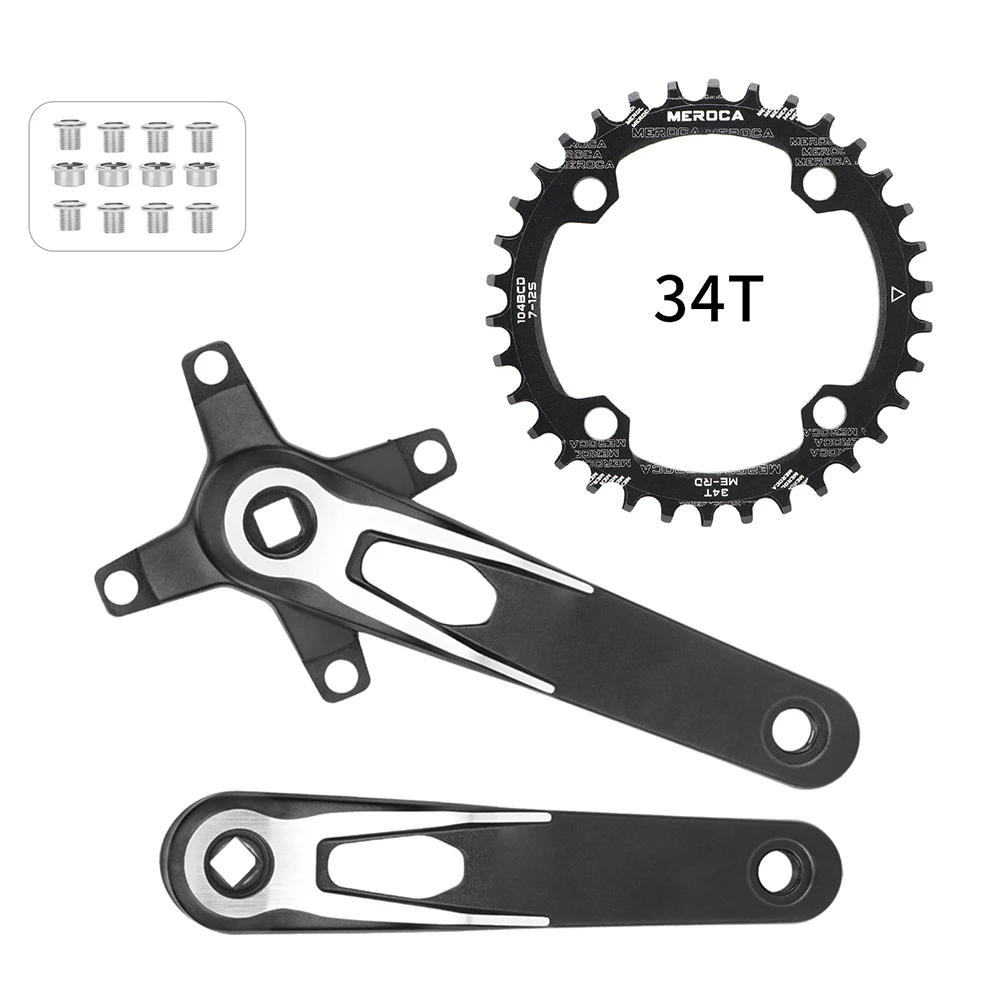 Sturdy Aluminum Square Taper Crankset Designed for Compatibility with Multiple Narrow Wide Tooth Chainrings at BCD of 104