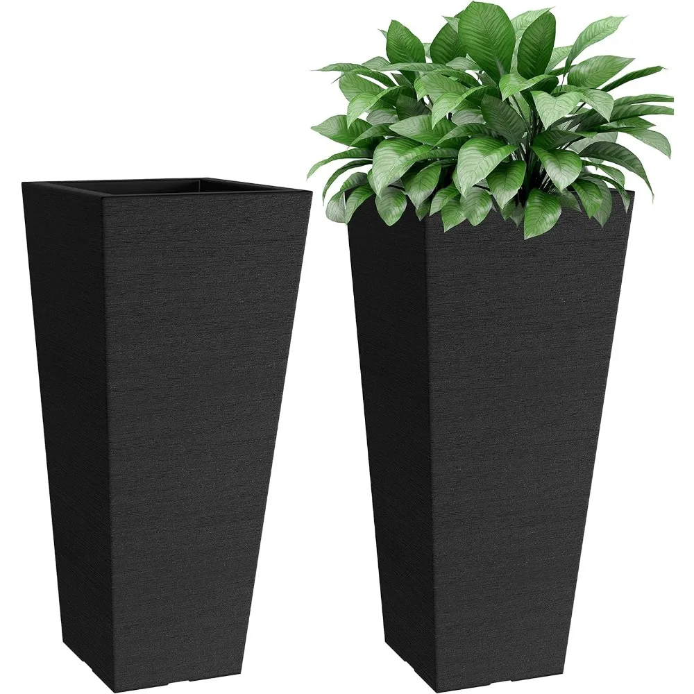 

Set of 2 Tall Outdoor Planters - 24 Inch Large with Small Planting Pots – Indoor and Outdoor Rectangular Flower Pots for F