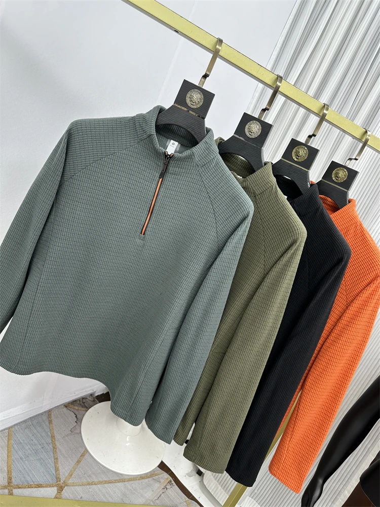 

Outdoor Men's Hoodie Block Velvet Half Zipper High Elasticity Long Sleeve Stand Collar Sweatshirt Fashionable Urban Style Aut...
