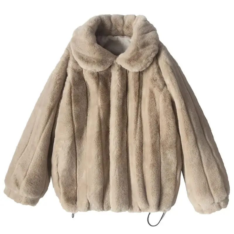 NUOVOFaux Cappotto di Pelliccia di Coniglio Y2k Giubbotti Cappotto da Donna Gira Imbottiture Colletto Manica Lunga Monopetto Spessore Allentato Autunno Inverno 2026