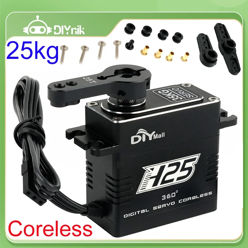 

Waterproof 25KG Coreless Full Metal RC Servo 180 270 360 Degree Large Torque Digital Servo Steel Gear & 25T Arm For RC Car Truck