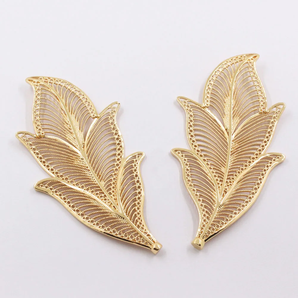 

2pair Quality Brass Casted Leaf Feather Shape Pendant Embellishment Stamping Decoration DIY Retro Jewelry Accessories