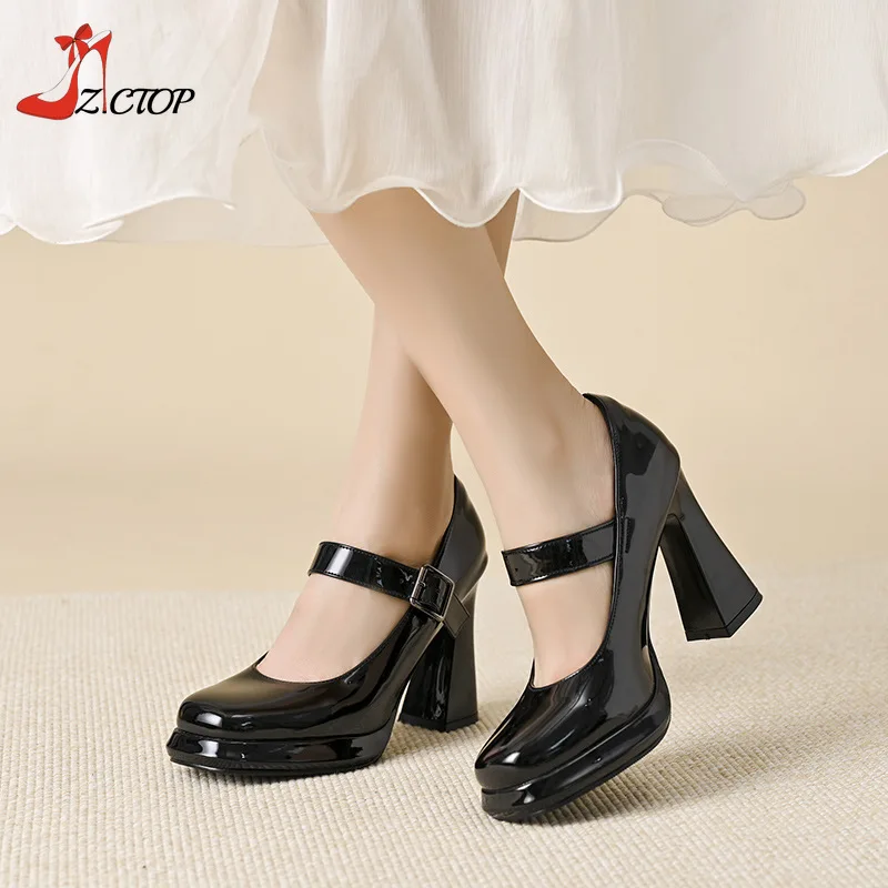 

Square Toe Platform Pumps Women 2025 New Buckle Strap High Heels Chunky Mary Jane Shoes Dress Party