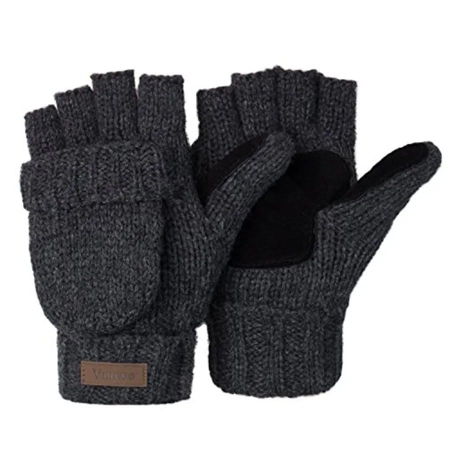 Winter Knitted Convertible Fingerless Gloves Unisex Warm Wool Mitten Glove for Women and Men