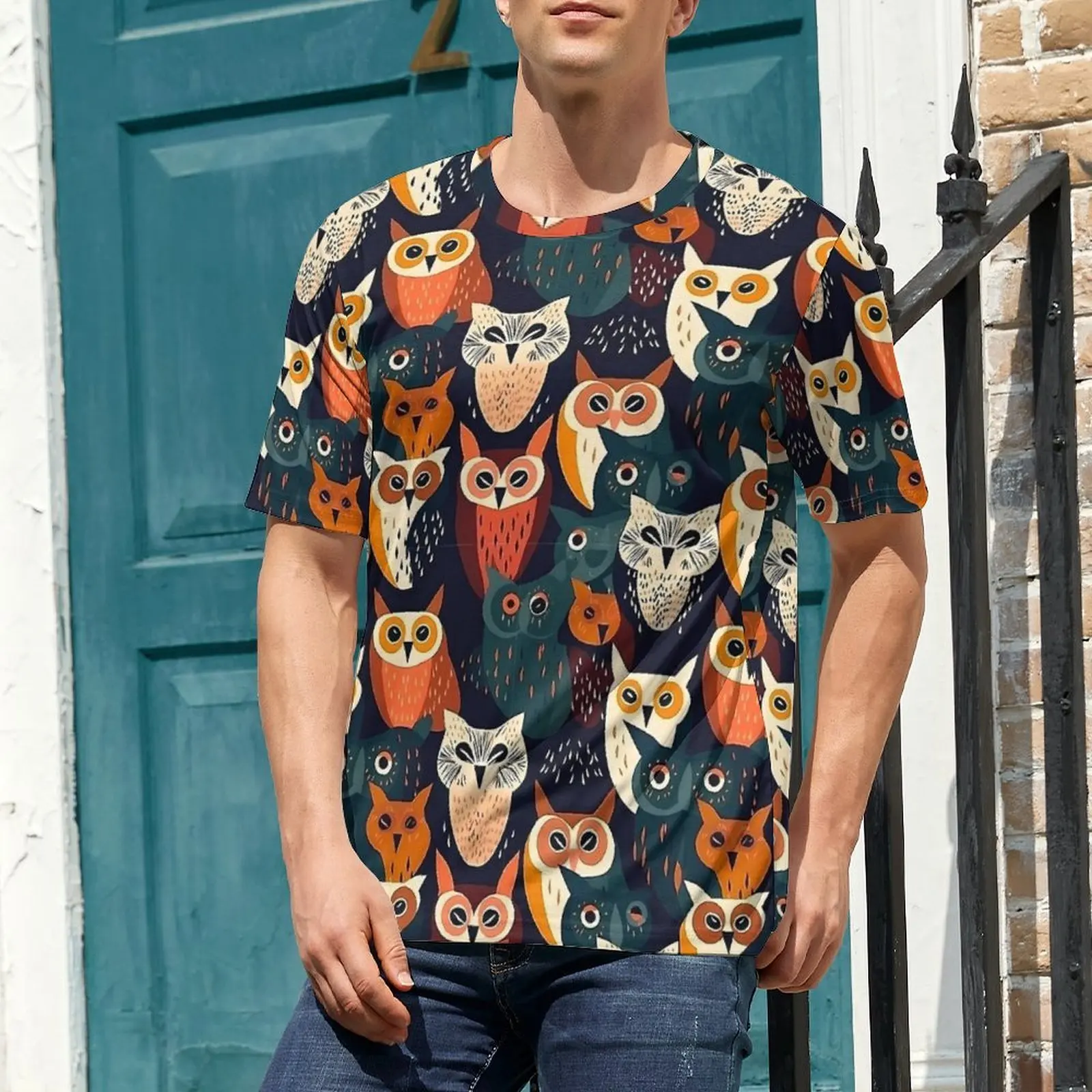 Oversized T Shirt Beach Artsy Bold Owl T-Shirts Animal Print Y2K Casual O Neck Tshirt Male Novelty Printed Tees