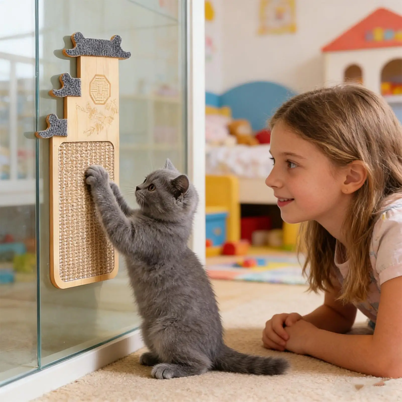 

Деревянная вертикальная когтеточка-коврик для кошек, настенная, для развлечений, отдыха, игр и сна
