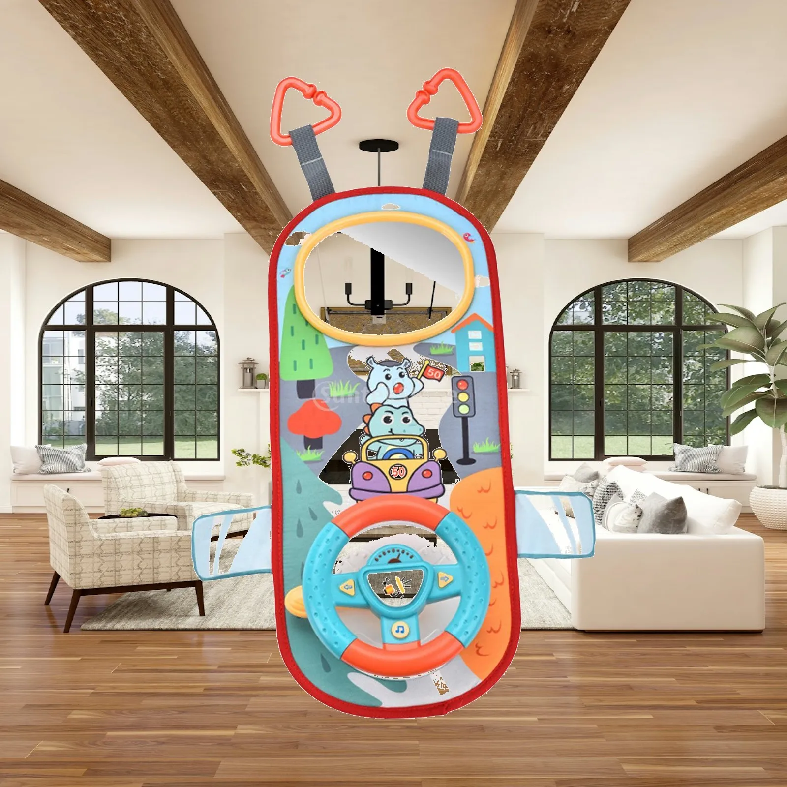 Car Toy Steering Wheel with Music Pretend to Drive with Music and Mirror Hanging on Crib in Car Wheel Musical Toy for Babies