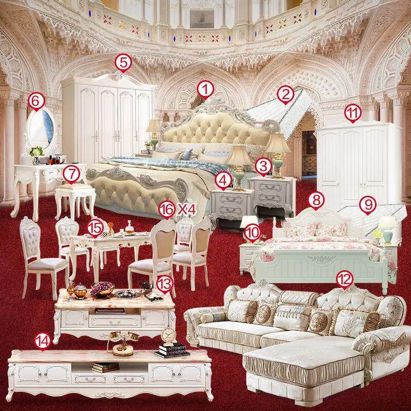 Furniture set combination, European double bed single bed bedroom, living room, dining room set