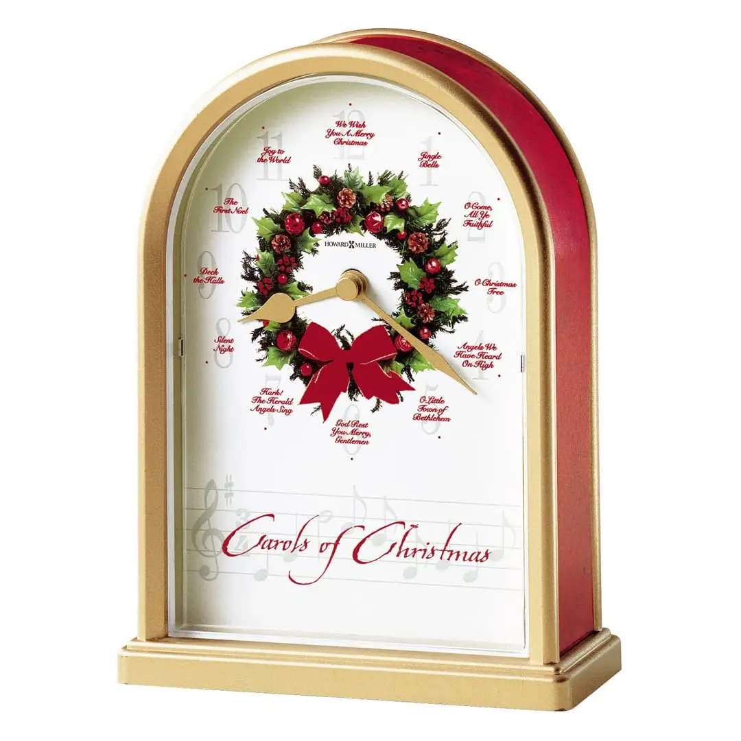 Carols of Christmas II Tabletop Clock – Satin Brass Finish, 12 Classic Carols, Hourly Chime, Battery Operated, Festive