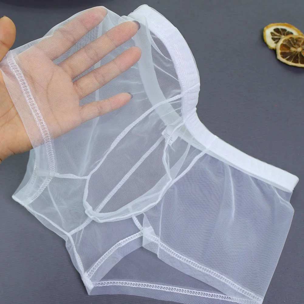 الرجال شير رقيقة جدا ملخصات شبكة انظر من خلال سراويل بوكسر ملابس داخلية جيدة التهوية منتصف الارتفاع منظور سراويل سريعة الجافة الملابس الداخلية #4