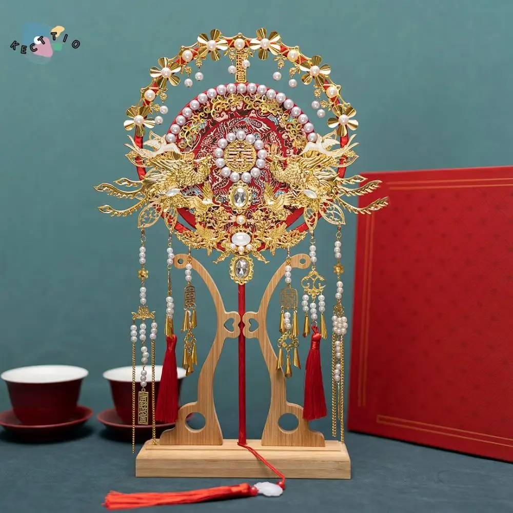 

Wedding Show Fan Chinese Style Bridal Group Fan Double-sided Xiuhe Fan Decorative Fan DIY Phoenix Pattern Hanfu Fan for Wedding