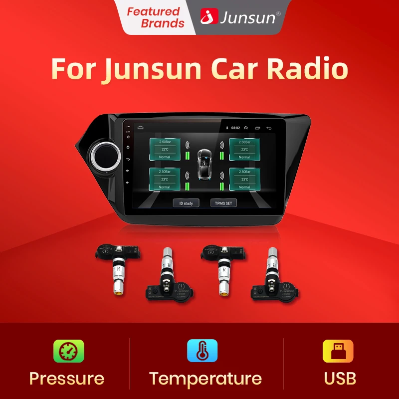 

Junsun USB Tire Pressure Monitoring Alarm System TPMS With 4 Internal Sensors for Car DVD Player Navigation Car Accessories