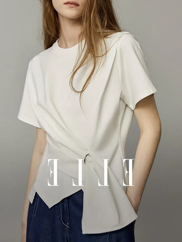 Fashionable Short Sleeve T-Shirt Women's Top Elegant Design Sensation Unique Style Slimming Versatile Korean Version Commute ...