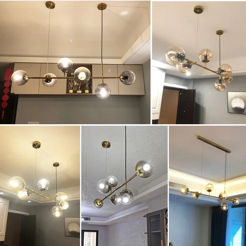 Nordic Art Glass Ball Ceiling Chandelier For Dining Table Kitchen Bedroom Bar Indoor Led Lighiting Decor Pendant Lamps Fixture