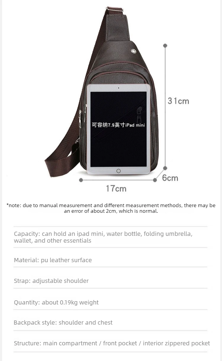 New Style Fashionable Men's Chest Bag - Large Capacity Casual PU Soft Leather Shoulder Bag for Business Travel, Crossbody Bag