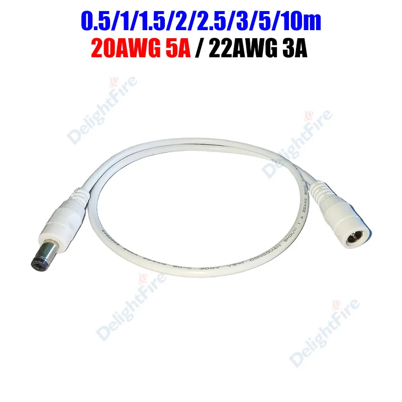 

5.5mm 2.1mm DC Power Connector 0.5/1/1.5/2/2.5/3/5/10m DC Power Extension Cable For 12V Power Adapter CCTV Camera LED Strip