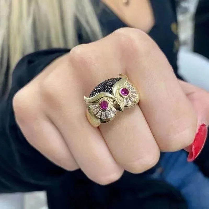 

Korean Fashion Gothic Owl Ring for Women Cute Animal Modeling Alloy Gold Drill Engagement Jewelry Accessory 2025 Style