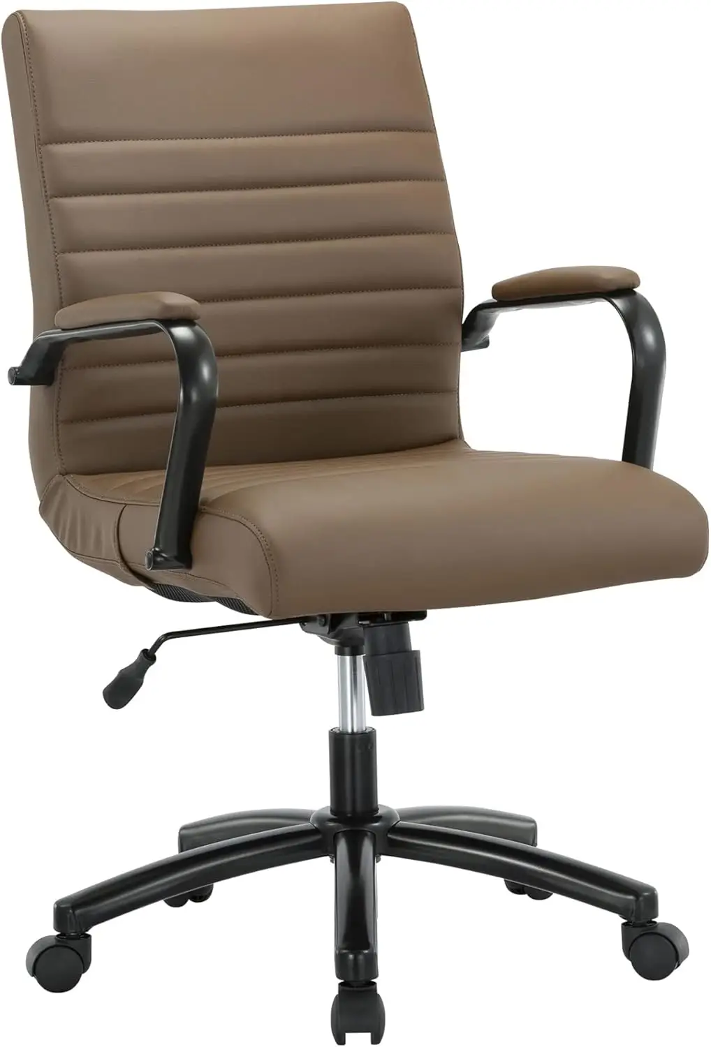 Realspace® Modern Comfort Winsley Bonded Leather Mid-Back Manager Office Chair, Brown/Black, BIFMA Compliant