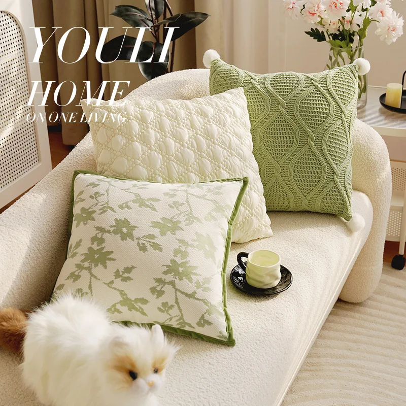 1Pc versatile green cream wind pillow cover living room sofa pillowcase does not contain core