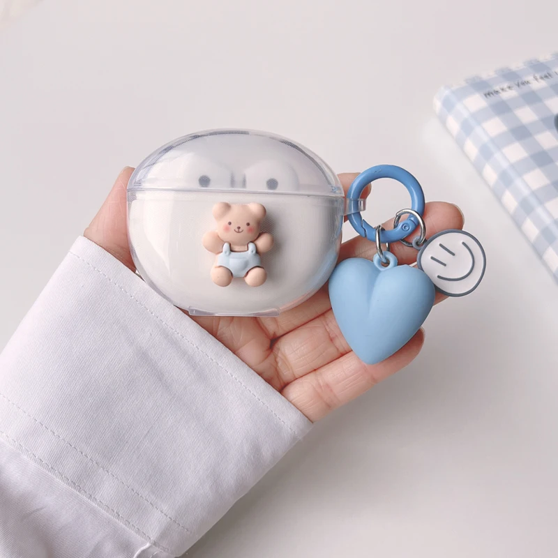 Dla OPPO Enco Air 2 /play/2Pro/R/X2 Case słodki miś/Cartoon zwierząt pokrywa silikonowe przezroczyste osłona na słuchawki z pęku kluczy