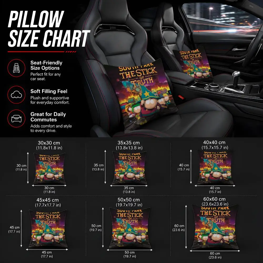 Cartoon S-South P-Park Cushion Cover 1pc Square Throw Pillow Cover Soft Fabric Removable Washable Couch Bed Chair