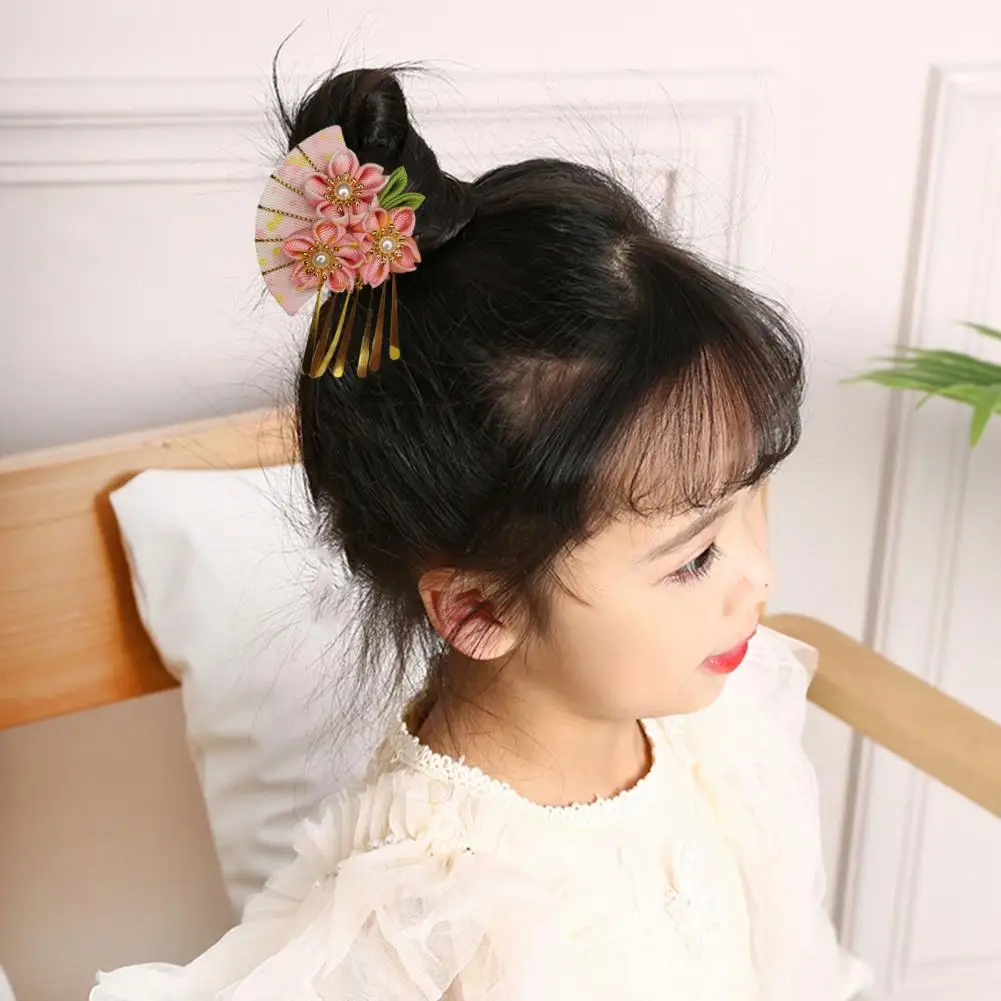 Women Hairpin Fake Flower Fan Decorative Japanese Traditional Dress Kimono Robe Kids Girls Cosplay Headgear Costume Hair Clip