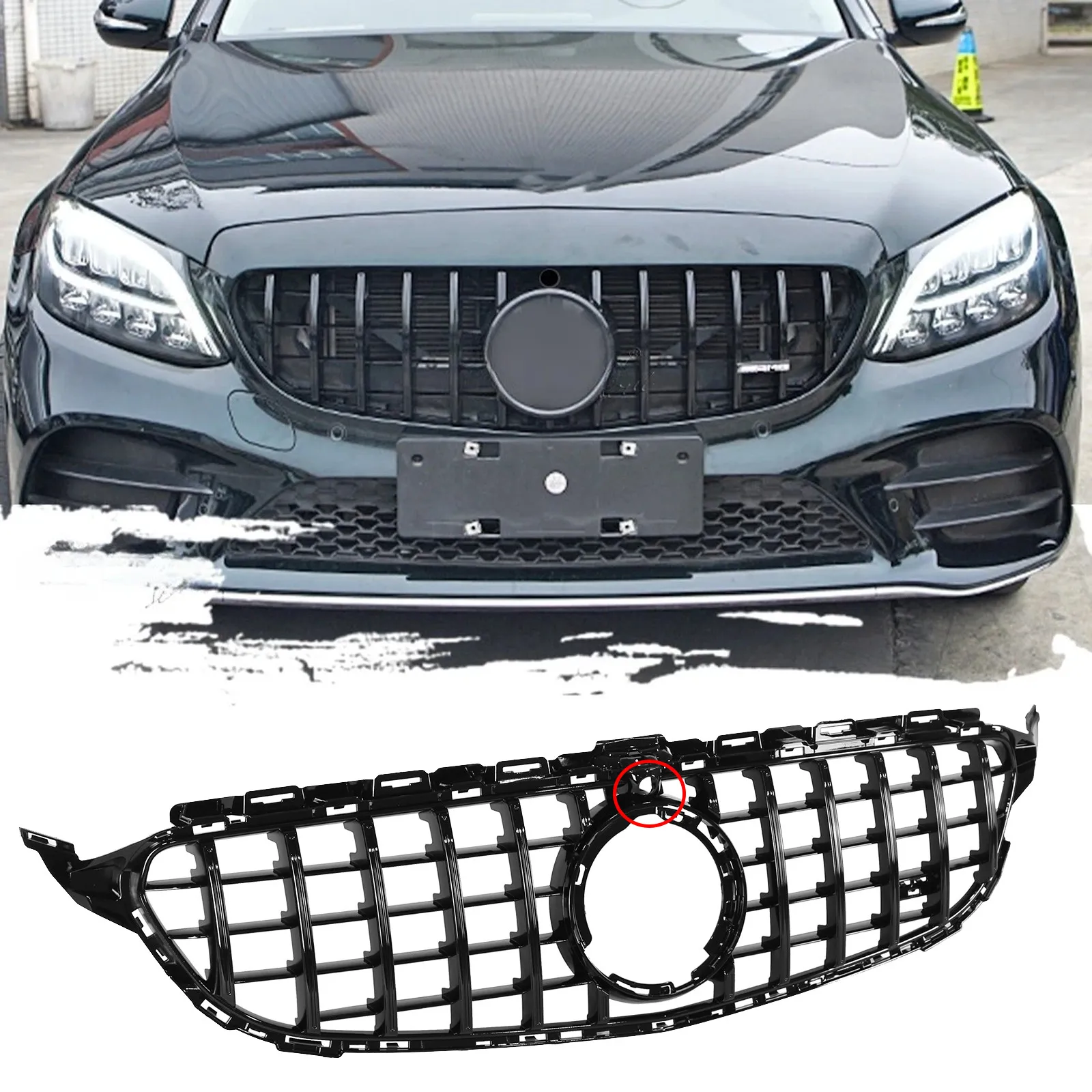 

Fit For 2019-2022 2020 2021 Benz W205 C200 C250 C300 C43 Black GTR Style Grille