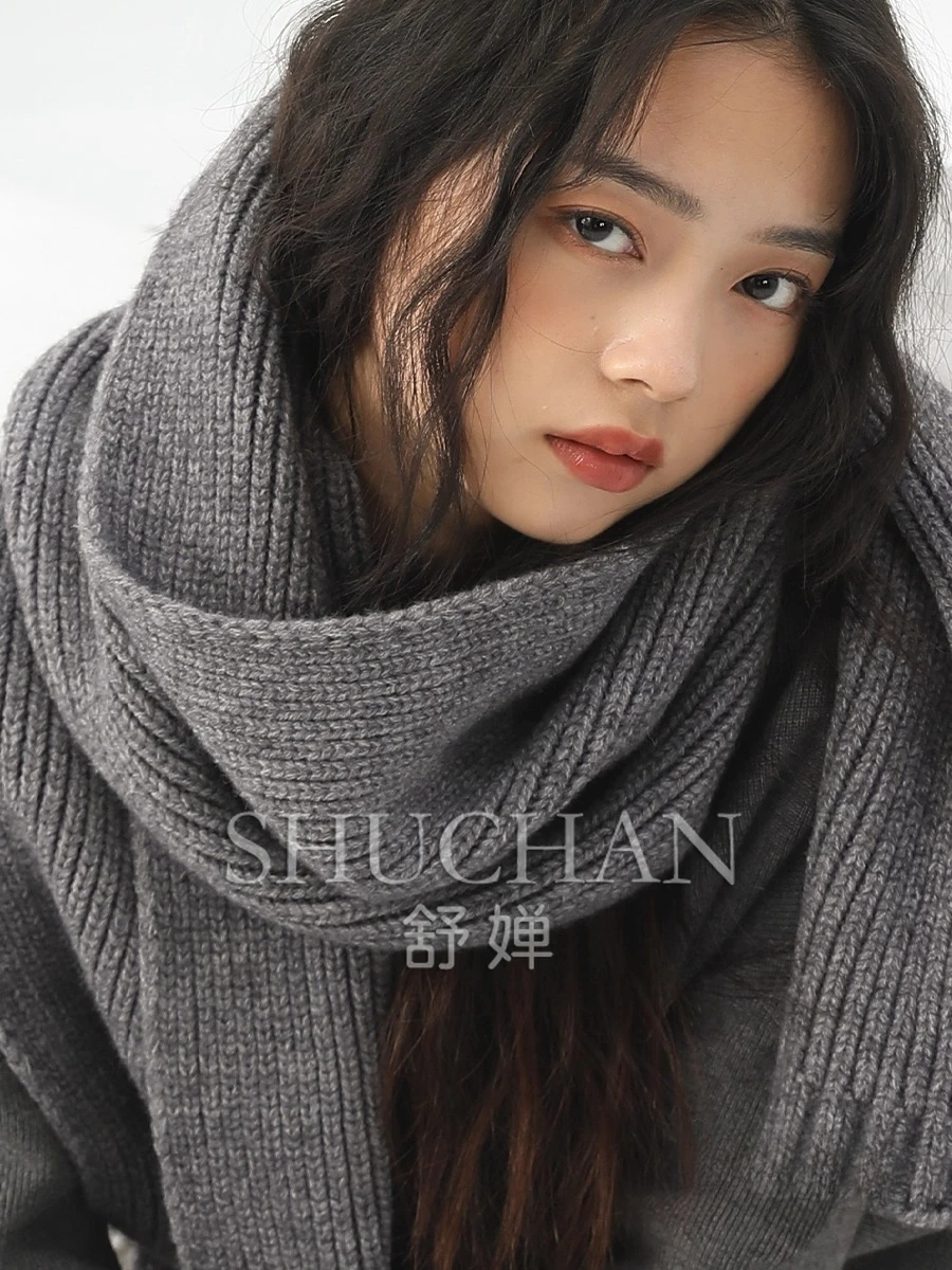 

Morandi temperament knitted scarf women's winter gift gray scarf thick wool boys gift scarf high sense