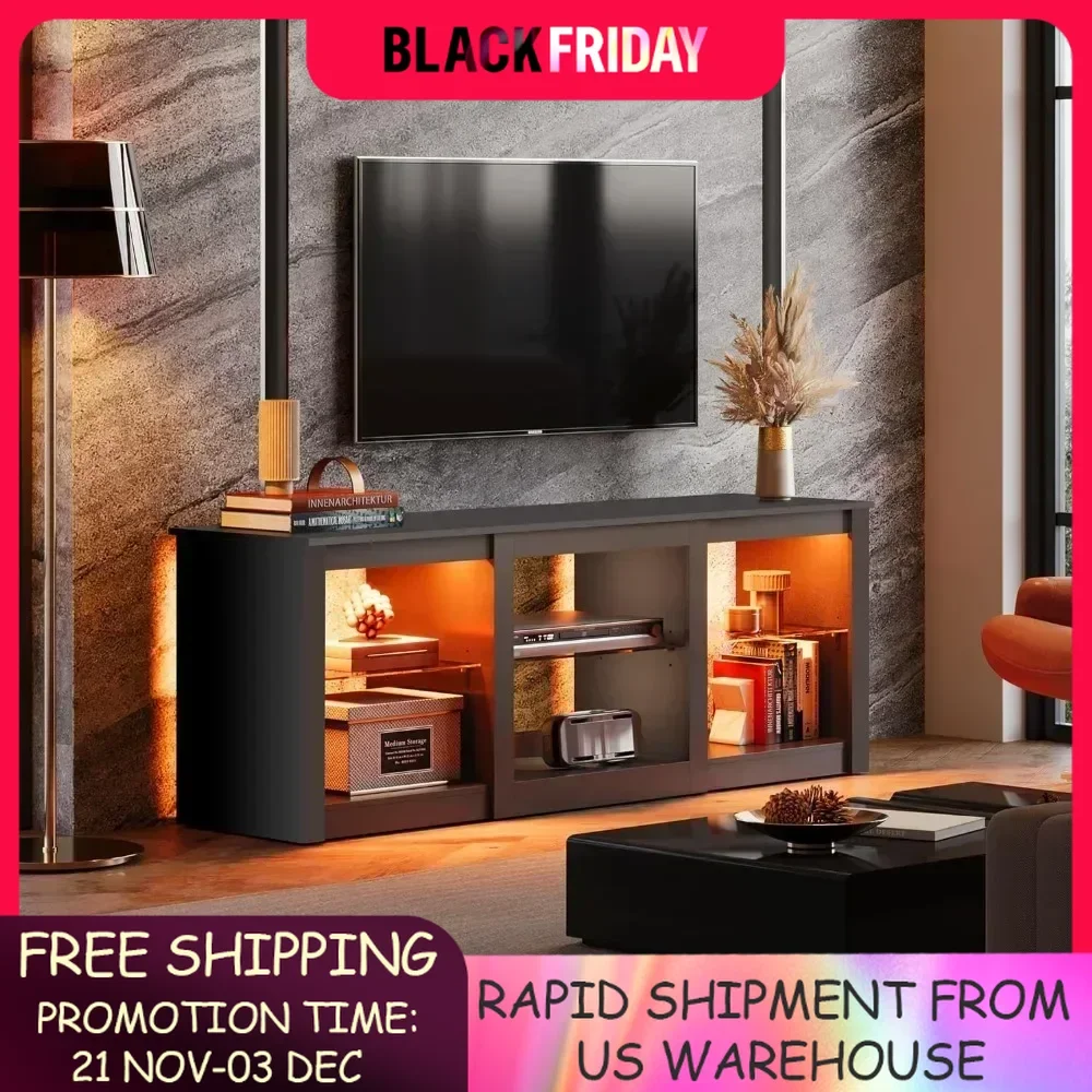 

Tv Stand TV Stand With LED Lights for TVs Up to 65 Inch Entertainment Center With Glass Shelves Free Shipping Cabinet Table Room