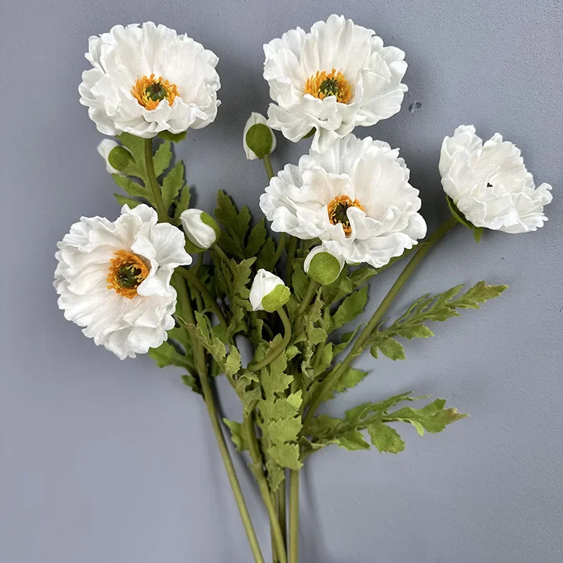 2pcs Artificial Poppy Branches PU Fake Flowers Wedding Decorative Simulation Flower Two Head Poppies Garden Decoration Floral