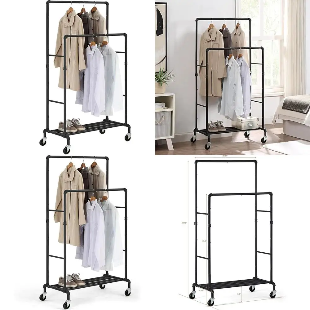 

Double-Tiered Mobile Clothing Rack - Versatile Garment Organizer