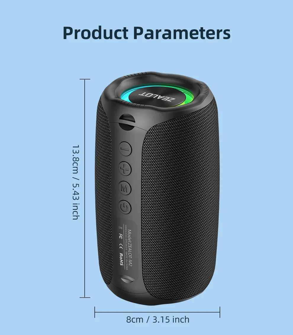 ZEALOT-M2 10W Tragbarer Bluetooth 5.4 Lautsprecher Outdoor Wasserdichter Kabelloser TWS Mini-Säulenlautsprecher Outdoor TF-Karte – Detail 1