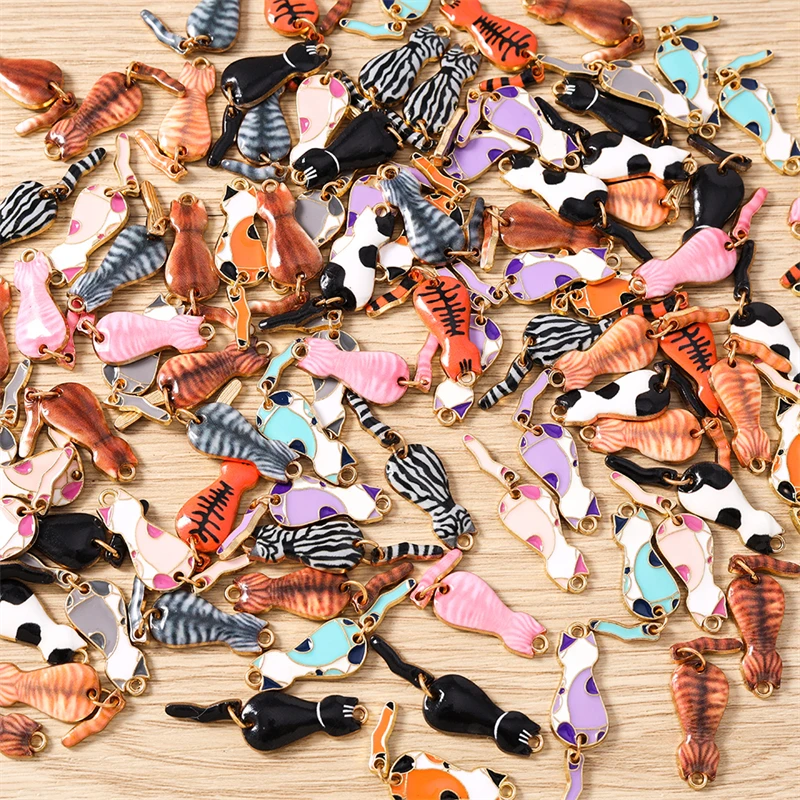10 Stück 10x35mm Cartoon Emaille Tier Katzen Charms Anhänger zum Basteln von Halsketten, Ohrringen, Armbändern, DIY-Handwerk, Schmuckzubehör – Detail 21