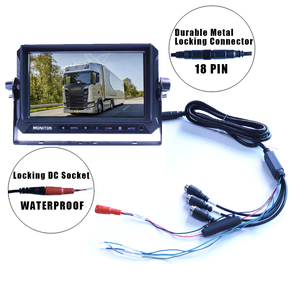 1080P 7'' AHD Wired Truck Rear View Visual System, Support 3 Input Devices and Video Recognition