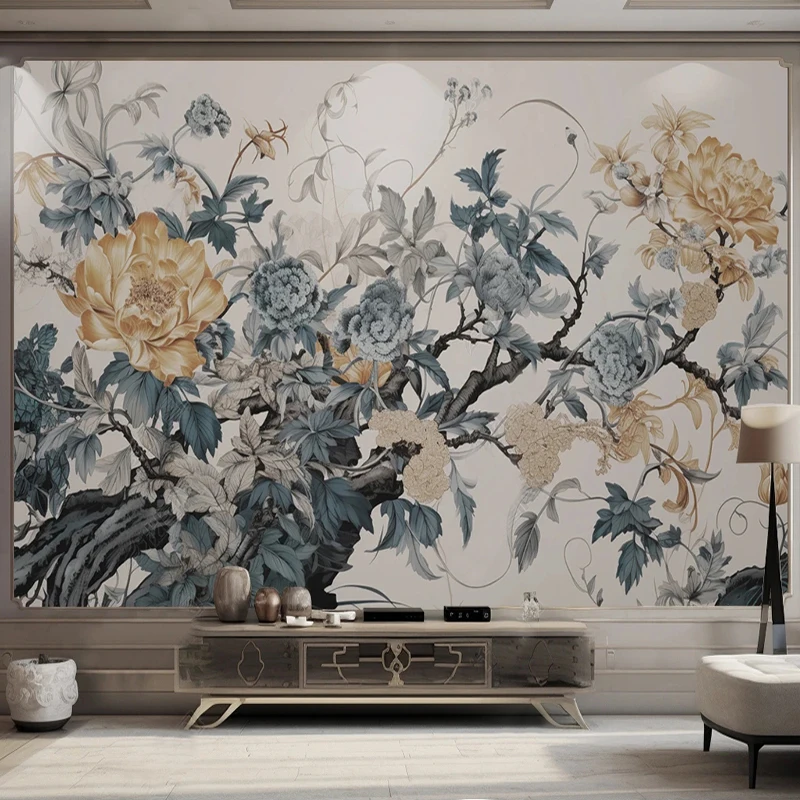 Hand-painted Meticulous Style Beautiful Chinese Flowers Mural Wallpaper Living Room TV Backdrop Home Decor Papel De Parede 3D