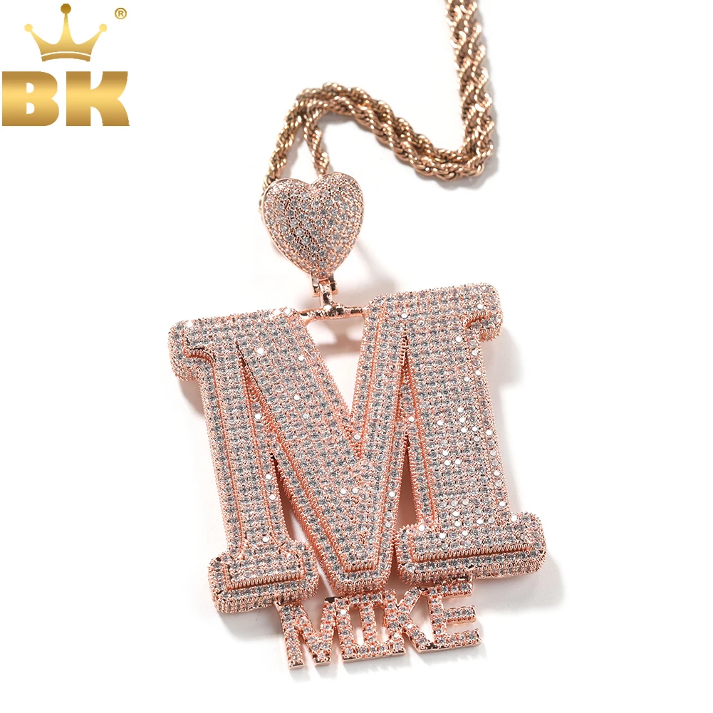 

TBTK Custom Big Bold Initial Letter A-Z Heart Bail Attached Mini Letters Name Pendant Micro Pave CZ Necklace Hiphop Jewelry