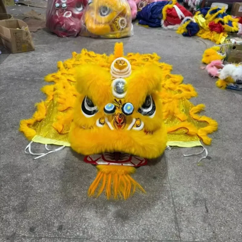 Traditional Chinese Lion Dance Costume Adult Unisex Cotton Drum Head Tail Set for Halloween Party Performance Festival