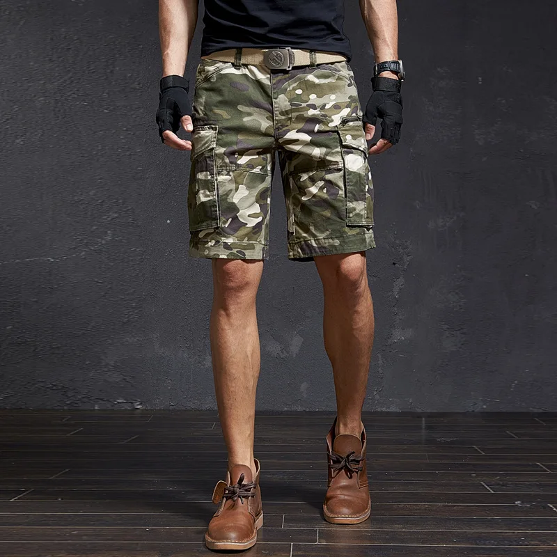 Summer  Men's 100% Cotton Shorts Trendy Large Size Men's Clothing Loose Camouflage Cargo Shorts Pantalones Hombre