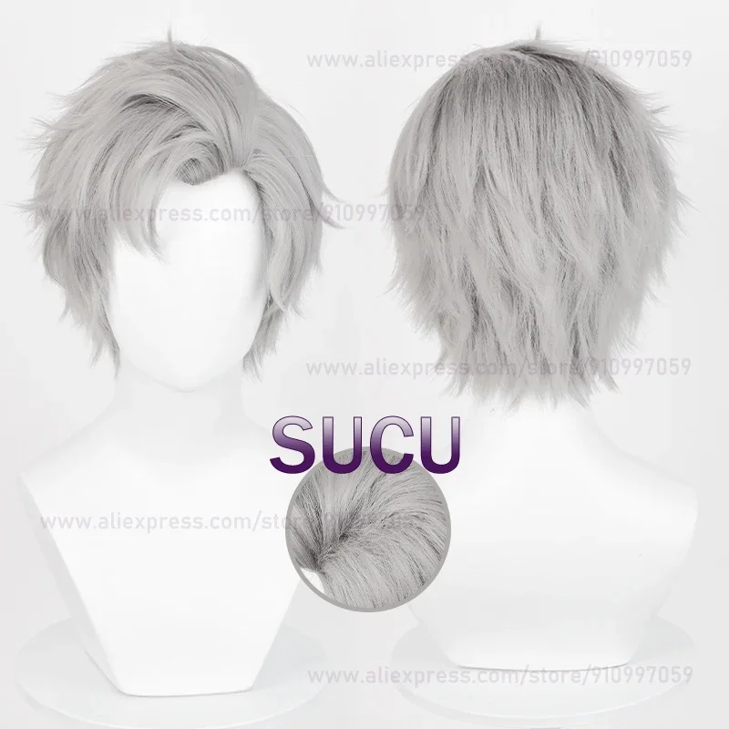 

Love And Deepspace Sylus Cosplay Wig 30cm Short Grey Man Hair Heat Resistant Synthetic Hairs Halloween Wigs + Wig Cap