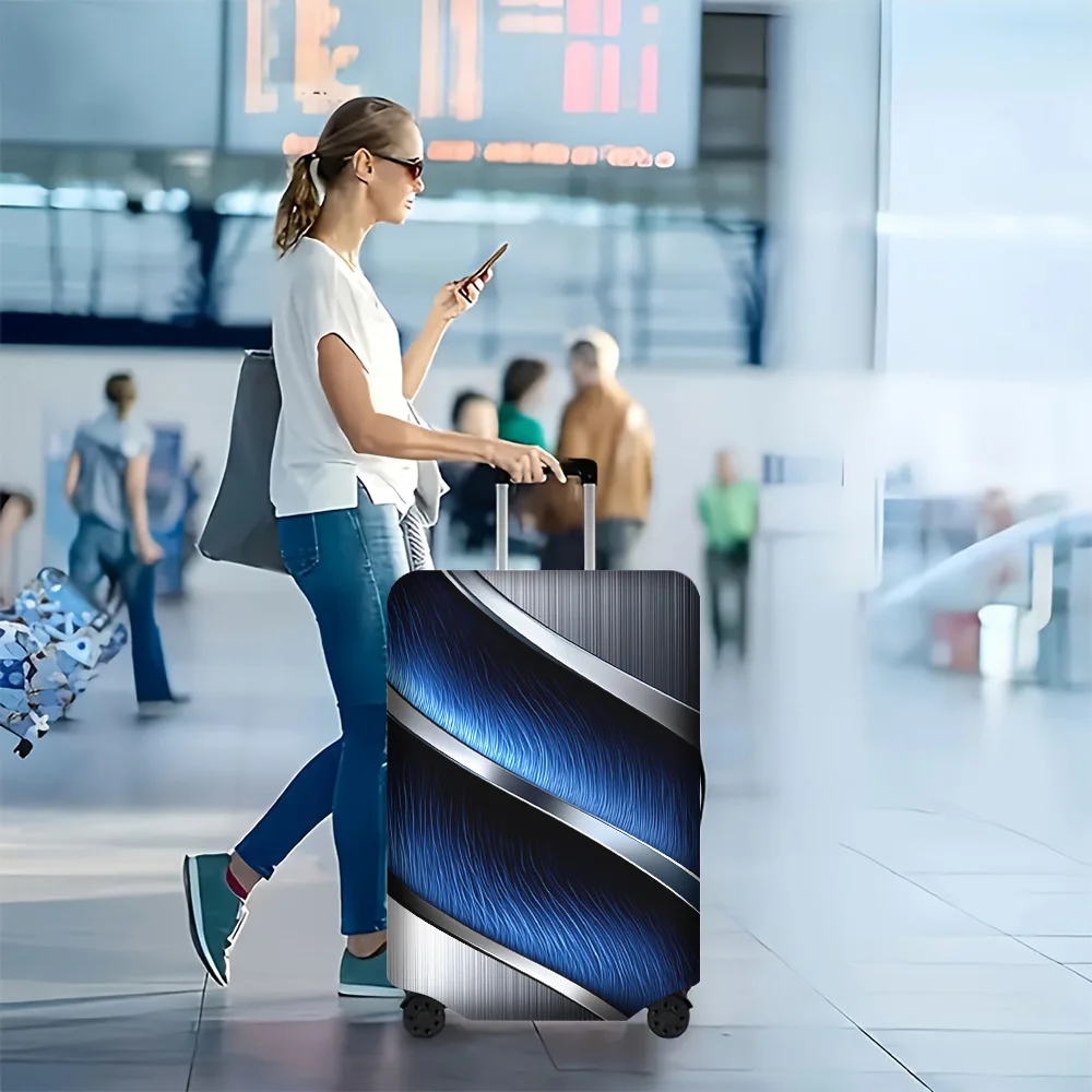 

1-piece abstract silver-blue metal luggage cover for luggage sizes 18 – 32 inches; stylish, resilient travel accessory with a