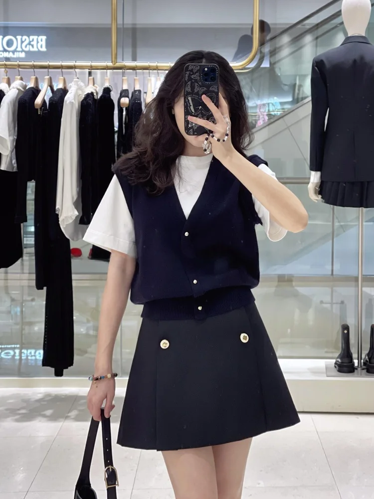 

S-Home Осень Зима Новый Sle Ретро сращивание Цветная блузка Повседневный универсальный ор Трикотажный топ Искусственный двухсекционный простой Po...